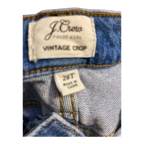 Women’s J. Crew Vintage Crop Patched Distressed Sky Blue Straight Jeans - Picture 5 of 5